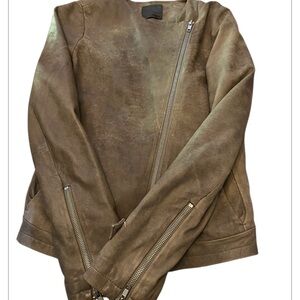 JNBY Distressed Brown Leather Jacket with Zipper Details